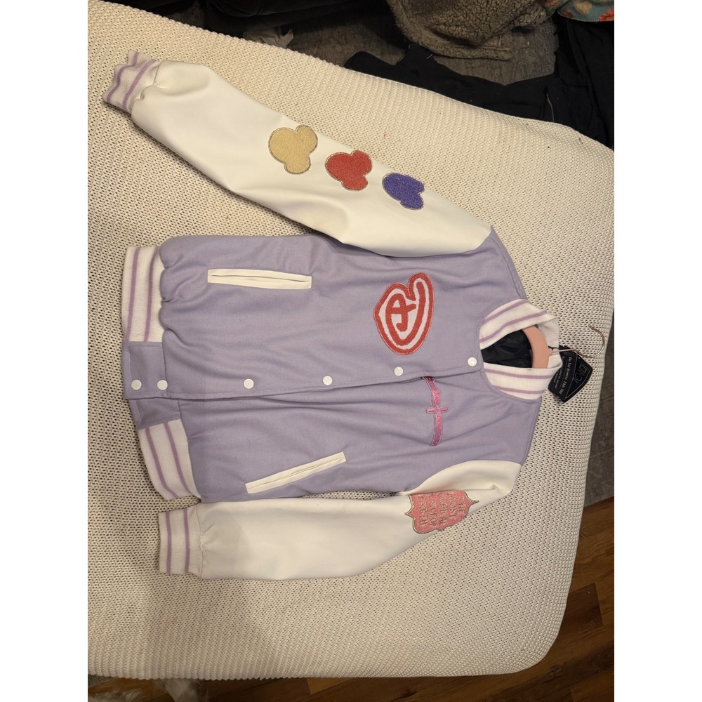 Kids Lavender Walt Disney World Chenille Patch Varsity Letterman Jacket Purple